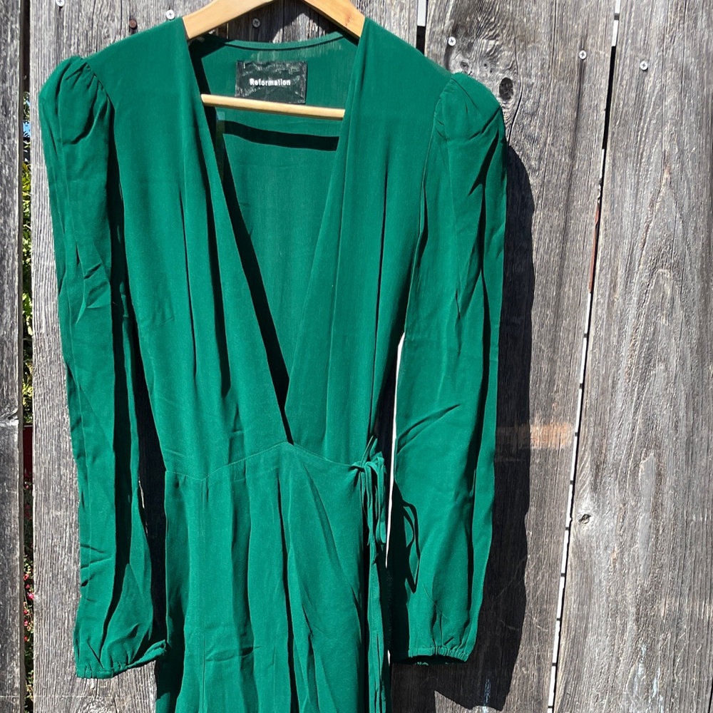 Reformation Milan Carnation Emerald Green Maxi Wrap Dress